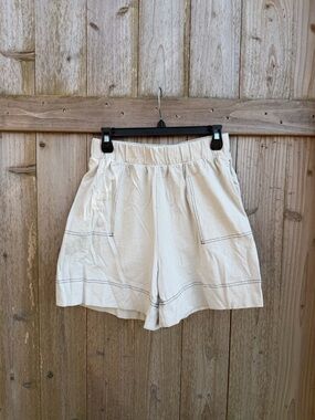 Free People Beach Ivory Elastic Waist Pull On Shorts with Contrast Stitching